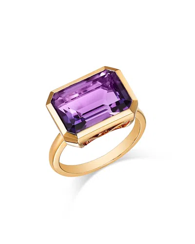 Bloomingdale's Fine Collection Amethyst Emerald Cut Horizontal Bezel Statement Ring In 14k Yellow Gold In Purple/gold