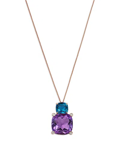 Bloomingdale's Fine Collection Amethyst, London Blue Topaz & Diamond Cushion Cut Pendant Necklace In 14k Rose Gold, 18 In Purple