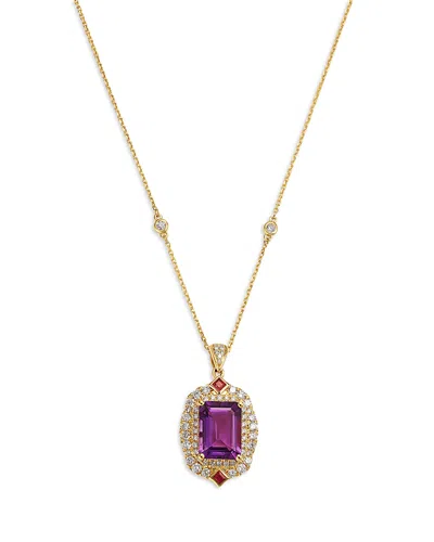 Bloomingdale's Fine Collection Amethyst, Ruby & Diamond Halo Pendant Necklace In 14k Yellow Gold, 18