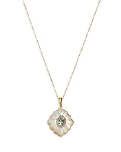 Bloomingdale's Fine Collection Aquamarine, Mother Of Pearl & Diamond Pendant Necklace In 14k Yellow Gold