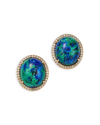 Bloomingdale's Fine Collection Azurite Malachite & Diamond Halo Stud Earrings In 14k Yellow Gold