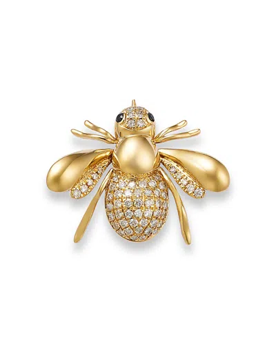 Bloomingdale's Fine Collection Black & White Diamond Bee Brooch In 14k Yellow Gold, 0.25 Ct. T. W. In White/gold