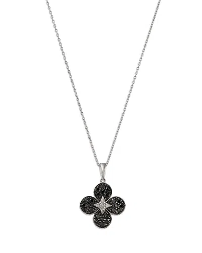 Bloomingdale's Fine Collection Black & White Diamond Clover Pendant Necklace In 14k White Gold, 0.50 Tcw In Multi