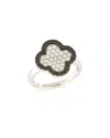 Bloomingdale's Fine Collection Black & White Diamond Pave Clover Ring In 14k White Gold, 0.73 Ct. T. W.