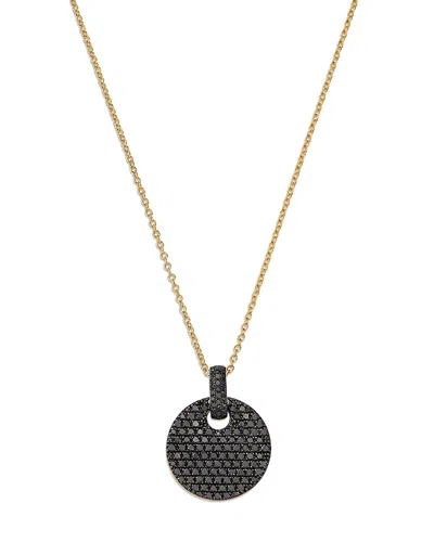 Bloomingdale's Fine Collection Black Diamond Pave Disc Pendant Necklace In 14k Yellow Gold, 0.85 Tcw In Multi