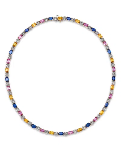 Bloomingdale's Fine Collection Bloomindale's Fine Collection Luxe Multicolor Sapphire & Diamond Tennis Necklace In 14k White & Yell
