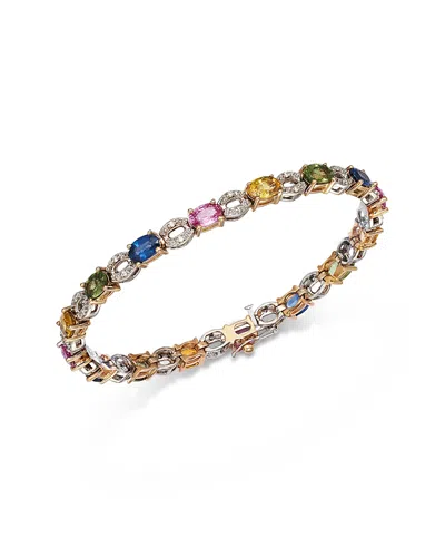 Bloomingdale's Fine Collection Bloomindale's Fine Collection Rainbow Sapphire & Diamond Tennis Bracelet In 14k White & Yellow Gold In Multi