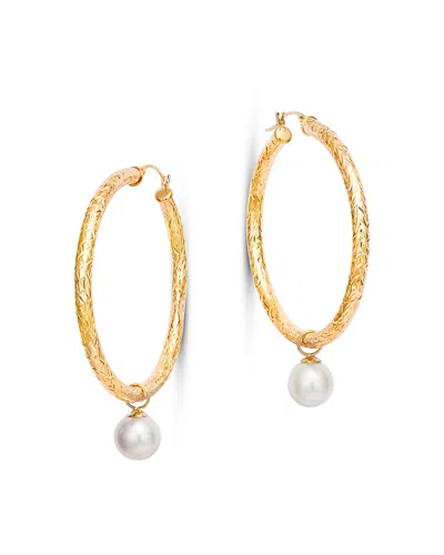 Bloomingdale's Fine Collection Bloomingdale's Cultured Freshwater Pearl Textured Medium Hoop Earrings In 14k Yellow Gold