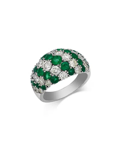 Bloomingdale's Fine Collection Bloomingdale's Emerald & Diamond Band Ring In 14k White Gold In Metallic