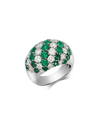 Bloomingdale's Fine Collection Bloomingdale's Emerald & Diamond Band Ring In 14k White Gold In Metallic