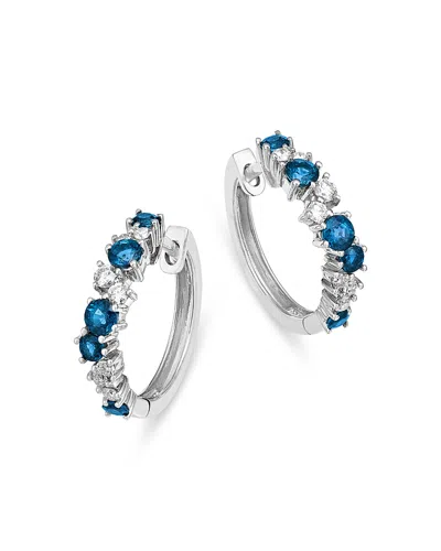 Bloomingdale's Fine Collection Bloomingdale's Fine Jewelry Blue Sapphire & Diamond Huggie Hoop Earrings In 14k White Gold