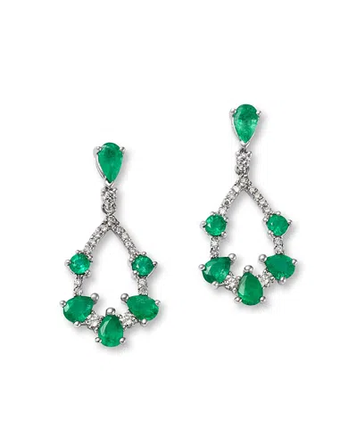 Bloomingdale's Fine Collection Bloomingdale's Fine Jewelry Emerald & Diamond Open Pear Drop Earrings In 14k White Gold In Multi