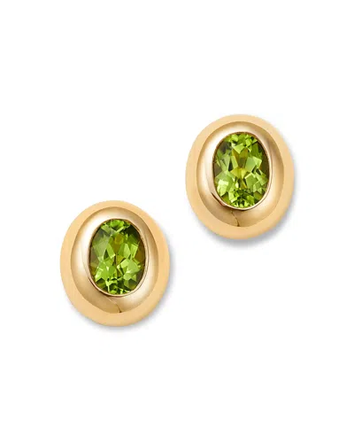 Bloomingdale's Fine Collection Bloomingdale's Fine Jewelry Peridot Polished Bezel Oval Stud Earrings In 14k Yellow Gold In Green/gold