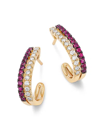 Bloomingdale's Fine Collection Bloomingdale's Fine Jewelry Ruby & Diamond Huggie Hoop Earrings In 14k Yellow Gold In Red/gold