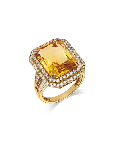 Bloomingdale's Fine Collection Limited Edition Citrine & Diamond Halo Statement Ring In 14k Yellow Gold In Orange/gold