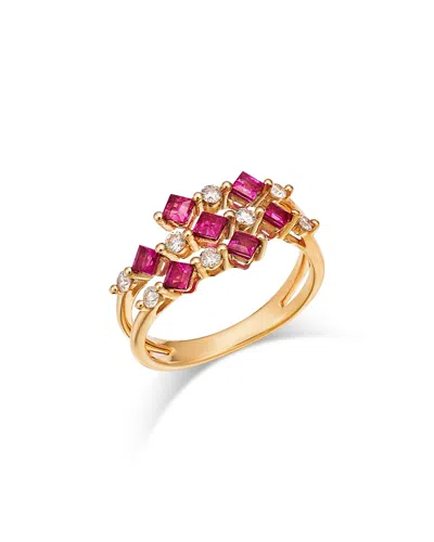 Bloomingdale's Fine Collection Bloomingdale's Ruby & Diamond Square & Round Openwork Ring In 14k Yellow Gold - Exclusive In Pink/gold