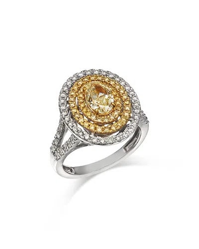 Bloomingdale's Fine Collection Bloomingdale's Limited Edition White & Yellow Diamond Oval & Round Halo Ring In 18k Yellow Gold & Wh In Yellow/white