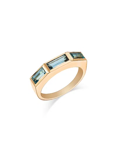 Bloomingdale's Fine Collection Blue Topaz Emerald Cut Three Stone Ring In 14k Yellow Gold In Blue/gold