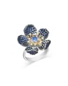 Bloomingdale's Fine Collection Blue Sapphire (2.88 Ct. T. W.) & Diamond (0.05 Ct. T. W.) Flower Ring In 14k Yellow & White Gold In Blue