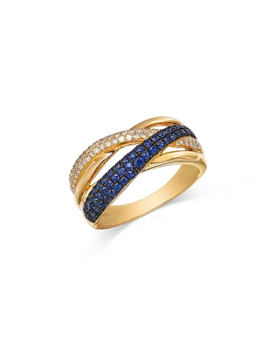 Bloomingdale's Fine Collection Blue Sapphire & Diamond Crossover Ring In 14k Yellow Gold