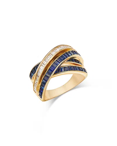 Bloomingdale's Fine Collection Blue Sapphire & Diamond Crossover Statement Ring In 14k Yellow Gold