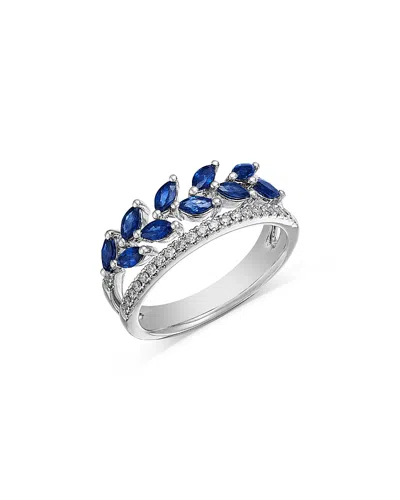 Bloomingdale's Fine Collection Blue Sapphire & Diamond Double Row Ring In 14k White Gold