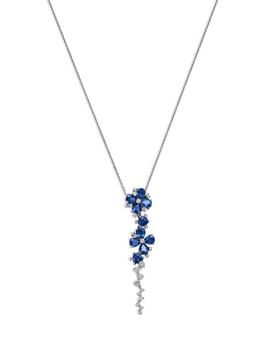 Bloomingdale's Fine Collection Blue Sapphire & Diamond Flower Pendant Necklace In 14k White Gold In Multi