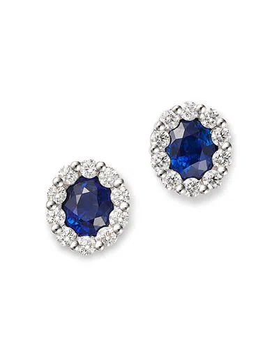 Bloomingdale's Fine Collection Blue Sapphire & Diamond Halo Stud Earrings In 14k White Gold In Blue/white