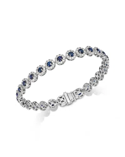 Bloomingdale's Fine Collection Blue Sapphire & Diamond Halo Tennis Bracelet In 14k White Gold In Multi