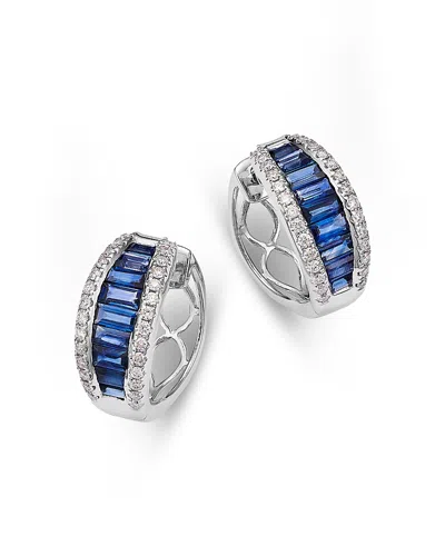 Bloomingdale's Fine Collection Blue Sapphire & Diamond Huggie Hoop Earrings In 14k White Gold In Multi