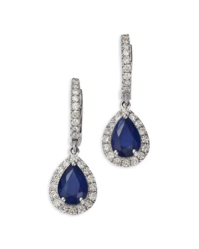 Bloomingdale's Fine Collection Blue Sapphire & Diamond Pear Halo Drop Earrings In 14k White Gold In Blue/white