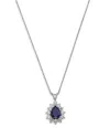 Bloomingdale's Fine Collection Blue Sapphire & Diamond Pear Halo Pendant Necklace In 14k White Gold, 16 In Blue/white