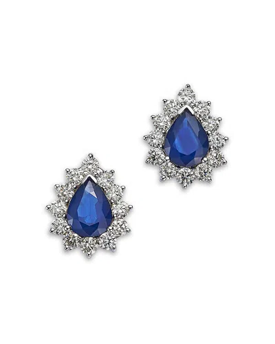 Bloomingdale's Fine Collection Blue Sapphire & Diamond Pear Halo Stud Earrings In 14k White Gold - Exclusive In Blue/white