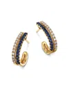 Bloomingdale's Fine Collection Blue Sapphire & Diamond Two Row Huggie Hoop Earrings In 14k Yellow Gold In Blue/gold