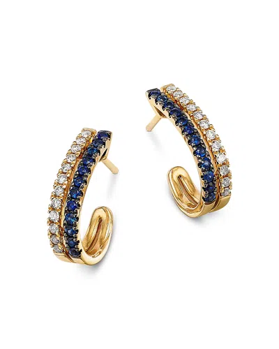 Bloomingdale's Fine Collection Blue Sapphire & Diamond Two Row Huggie Hoop Earrings In 14k Yellow Gold In Blue/gold