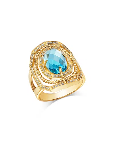 Bloomingdale's Fine Collection Blue Topaz & Diamond Art Deco Ring In 14k Yellow Gold