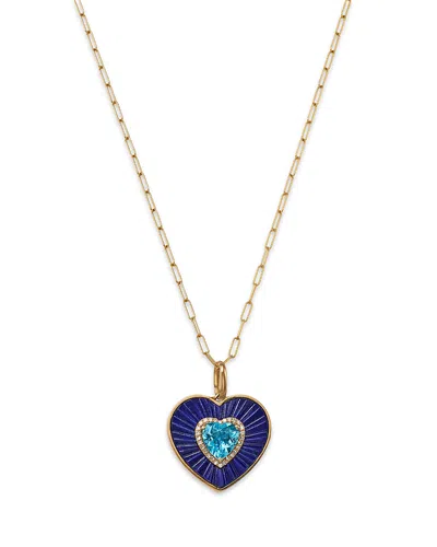 Bloomingdale's Fine Collection Blue Topaz, Lapis Lazuli & Diamond Heart Pendant Necklace In 14k Yellow Gold, 18 In Blue/gold