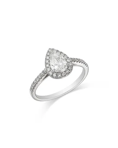 Bloomingdale's Fine Collection Certified Diamond Pear & Round Halo Ring In 18k White Gold, 0.88 Tcw In Silver