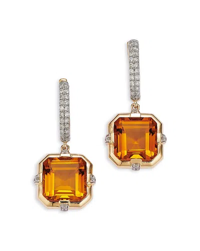 Bloomingdale's Fine Collection Citrine & Diamond Drop Earrings In 14k Yellow Gold In Orange