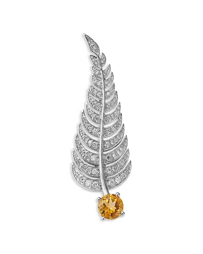 Bloomingdale's Fine Collection Citrine & Diamond Feather Pin In 14k White Gold