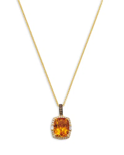 Bloomingdale's Fine Collection Citrine & Diamond Halo Pendant Necklace In 14k Yellow Gold, 16-18 In Orange