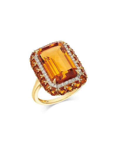 Bloomingdale's Fine Collection Citrine & Diamond Halo Ring In 14k Yellow Gold