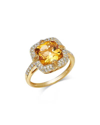 Bloomingdale's Fine Collection Citrine & Diamond Halo Ring In 14k Yellow Gold