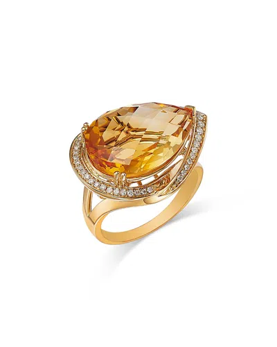 Bloomingdale's Fine Collection Citrine & Diamond Pear Shaped Ring In 14k Yellow Gold In Orange/gold