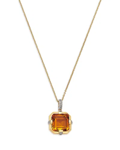 Bloomingdale's Fine Collection Citrine & Diamond Pendant Necklace In 14k Yellow Gold, 18