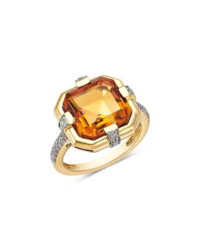 Bloomingdale's Fine Collection Citrine & Diamond Statement Ring In 14k Yellow Gold