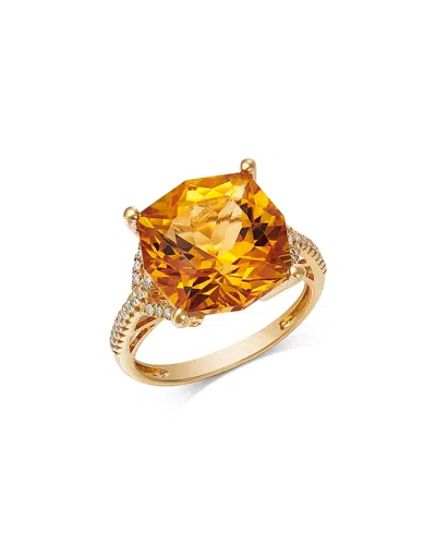 Bloomingdale's Fine Collection Citrine & Diamond Statement Ring In 14k Yellow Gold In Orange/gold
