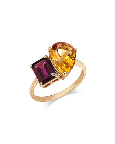 Bloomingdale's Fine Collection Citrine & Rhodolite Toi Et Moi Ring In 14k Yellow Gold In Orange