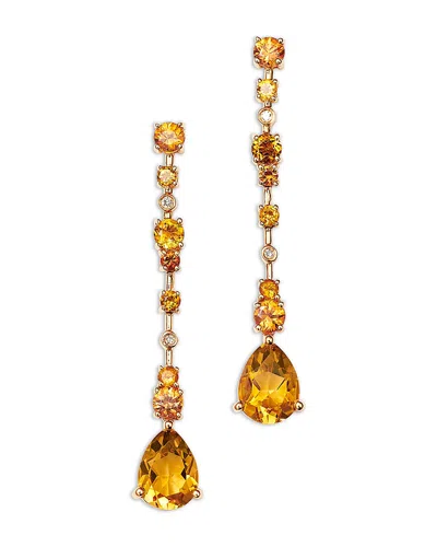 Bloomingdale's Fine Collection Citrine, Orange Sapphire & Diamond Linear Drop Earrings In 14k Yellow Gold