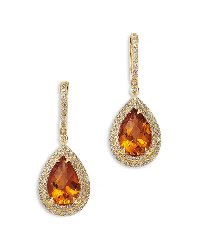 Bloomingdale's Fine Collection Cognac Citrine & Diamond Pear Shaped Halo Drop Earrings In 14k Yellow Gold